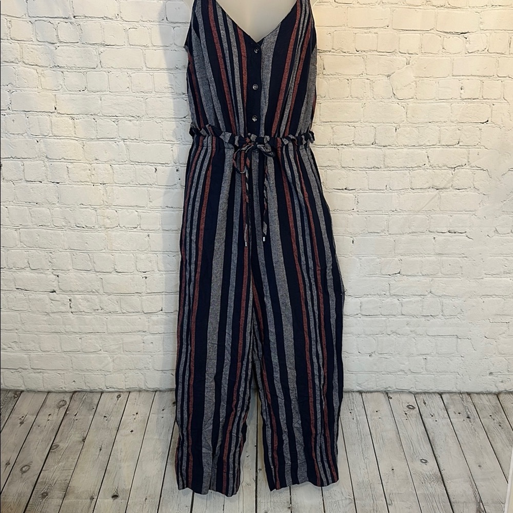 Splendid Striped linen blend Jumpsuit with Tie Waist